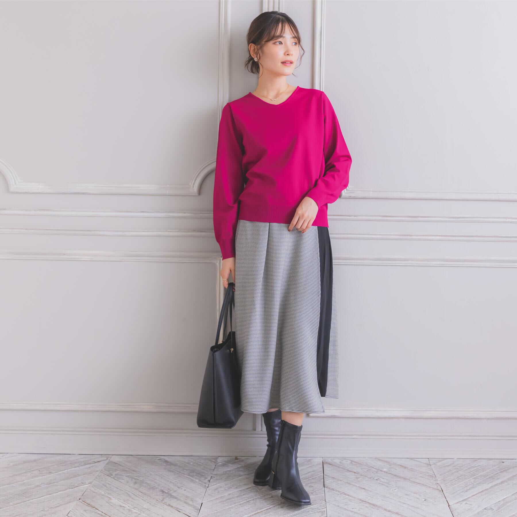 ITS&rsquo;DEMO「【縮みに強い／洗濯機OK】Vネックニットプルオーバー」|ニット・セーター|