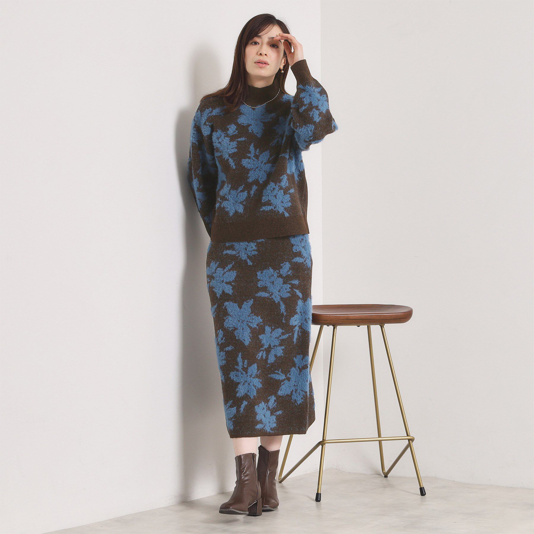 ITS&rsquo;DEMO「【手洗い可／セットアップ可】花柄フェザージャカードニット」|ニット・セーター|