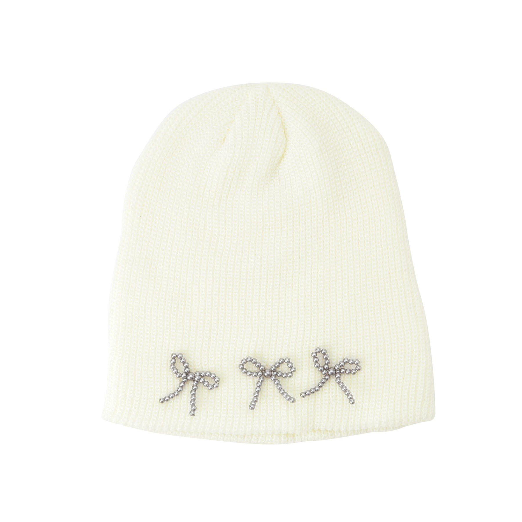 Grandedge「ビーズリボンニット帽」|ニット帽|アイボリー(004)