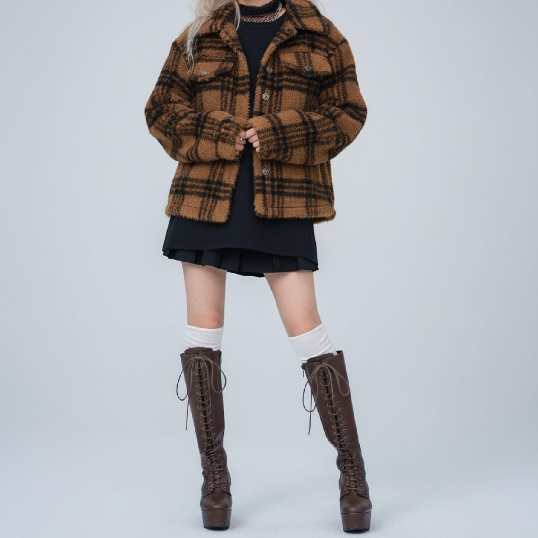 ESPERANZA「【ラク盛り／ロングブーツ】リピーター続出／脚長美脚　レースアップロングブーツ」|ショートブーツ|モカブラウン(042