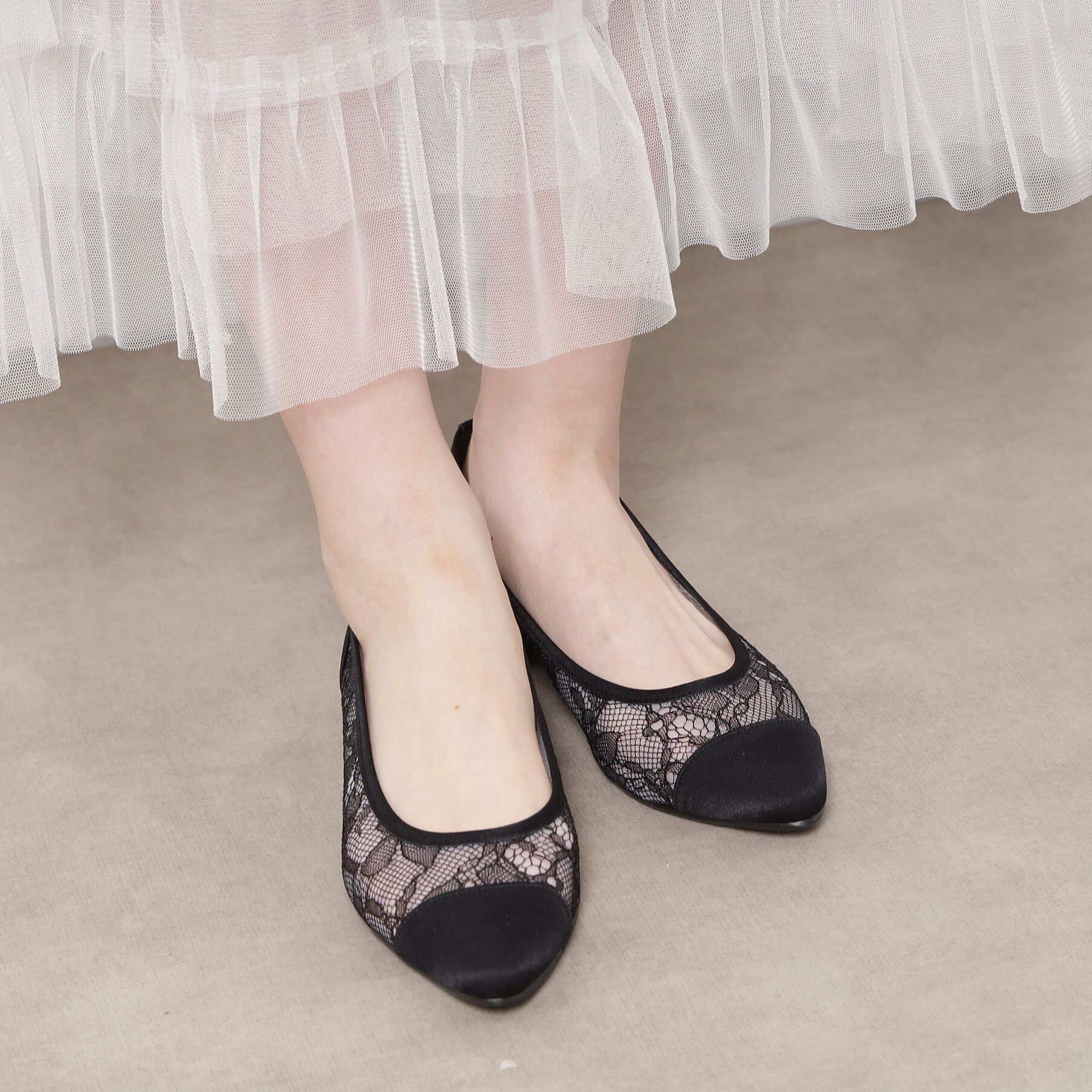 ESPERANZA「ローヒールレースパンプス」|パンプス|ブラック(319)