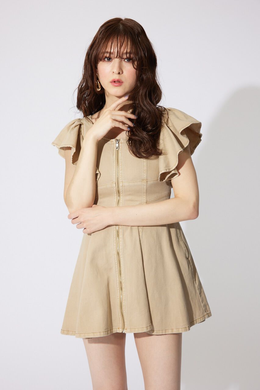 rienda「フリルスリーブミニワンピース」|ワンピース|BEG