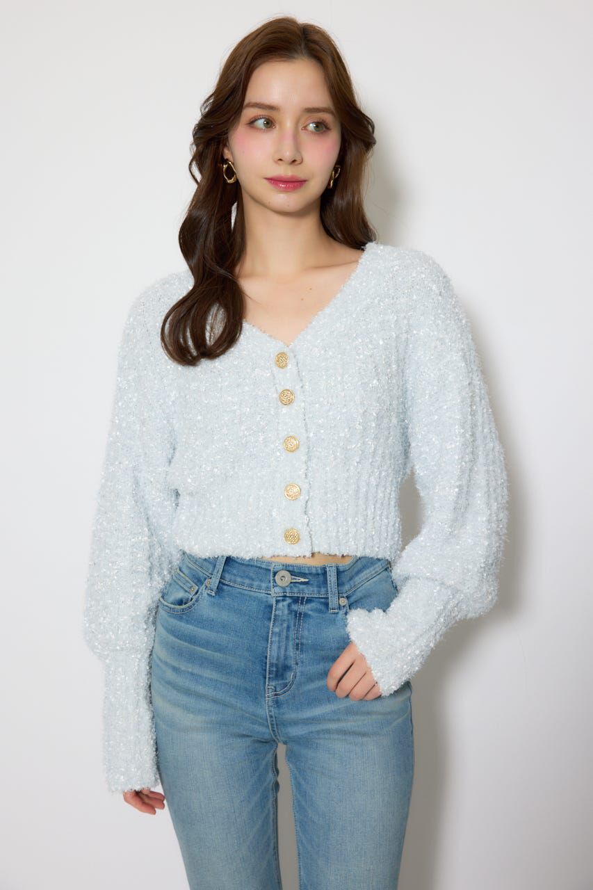 rienda「デザインボタンオフショルニットカーディガントップス」|ニット・セーター|