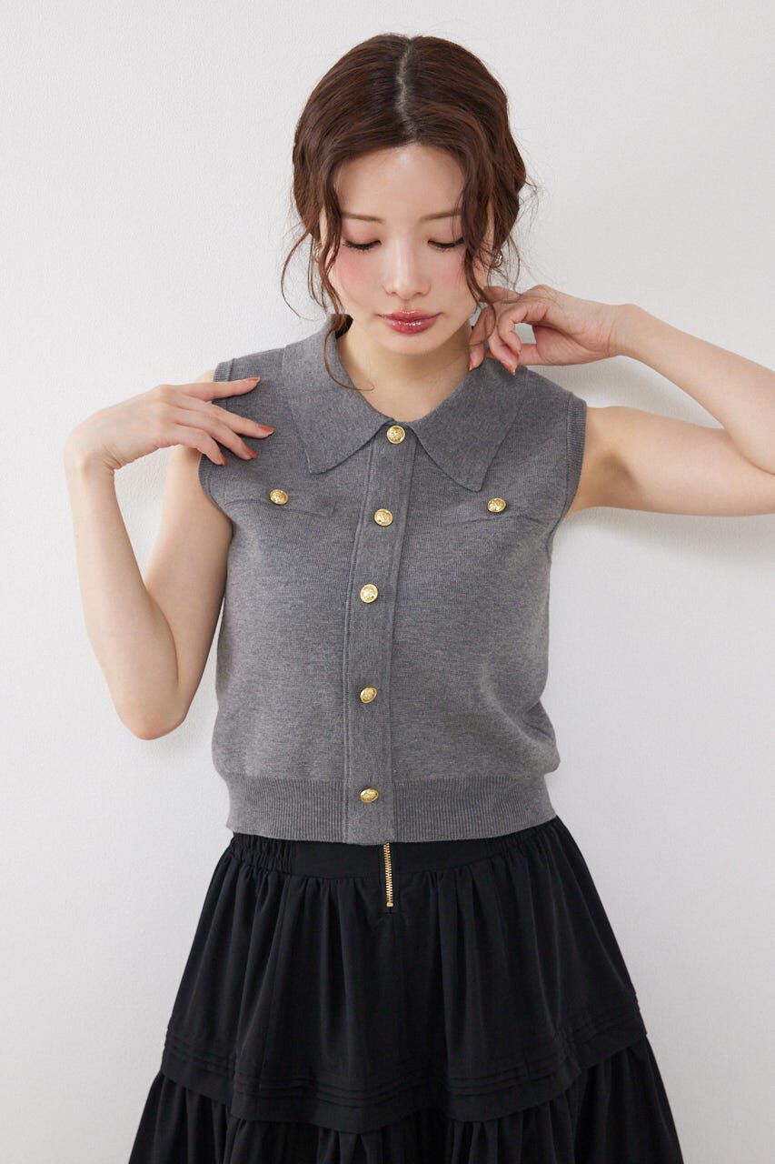 rienda「ゴールドボタンノースリニットトップス」|ニット・セーター|