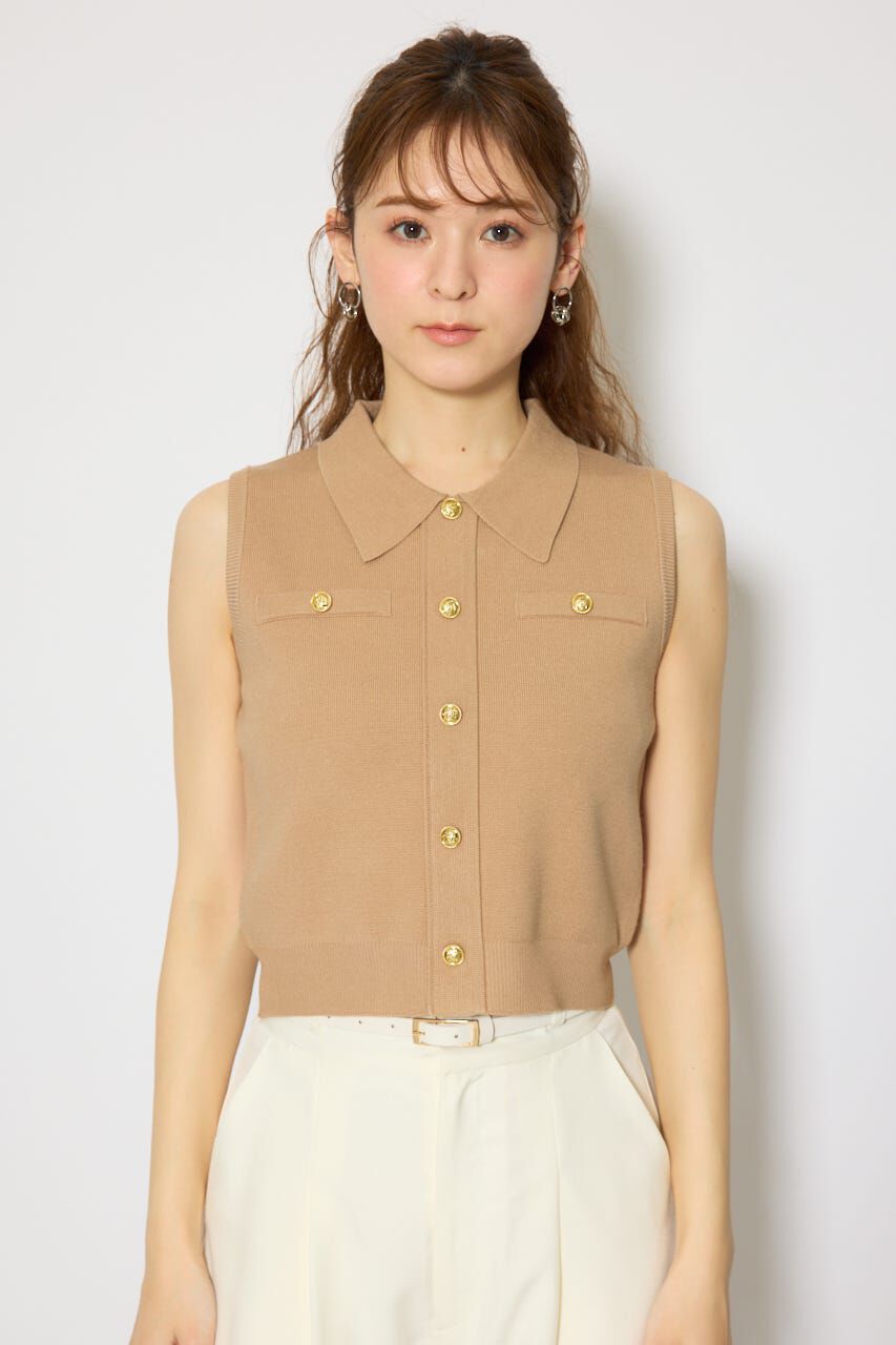 rienda「ゴールドボタンノースリニットトップス」|ニット・セーター|