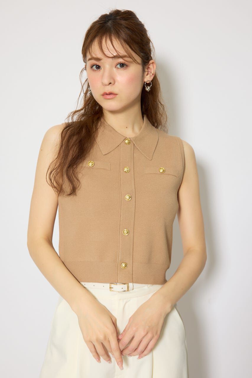 rienda「ゴールドボタンノースリニットトップス」|ニット・セーター|