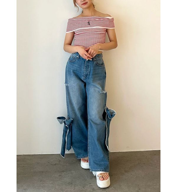 CALNAMUR「2WAY RIBBON DETAILS DENIM/2WAY リボンディティールデニム」|デニム|
