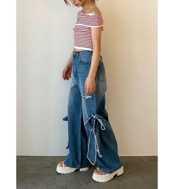 CALNAMUR「2WAY RIBBON DETAILS DENIM/2WAY リボンディティールデニム」|デニム|