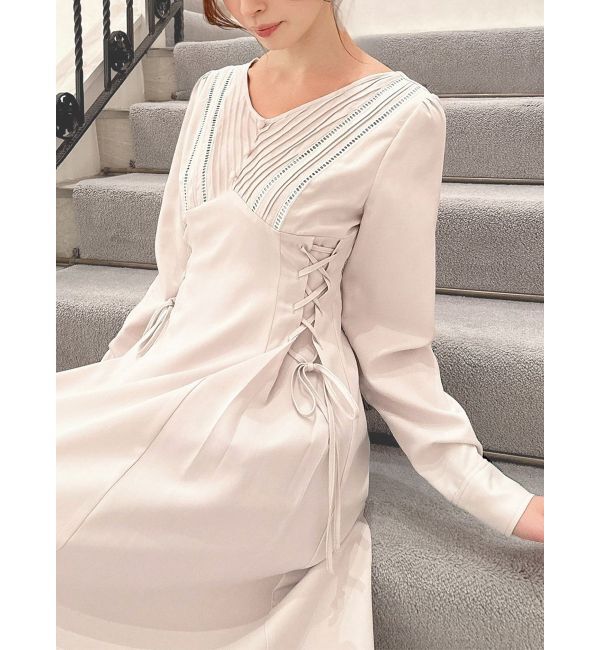 RESEXXY「バイカラーピンタックフレアワンピース」|ワンピース|ベージュ