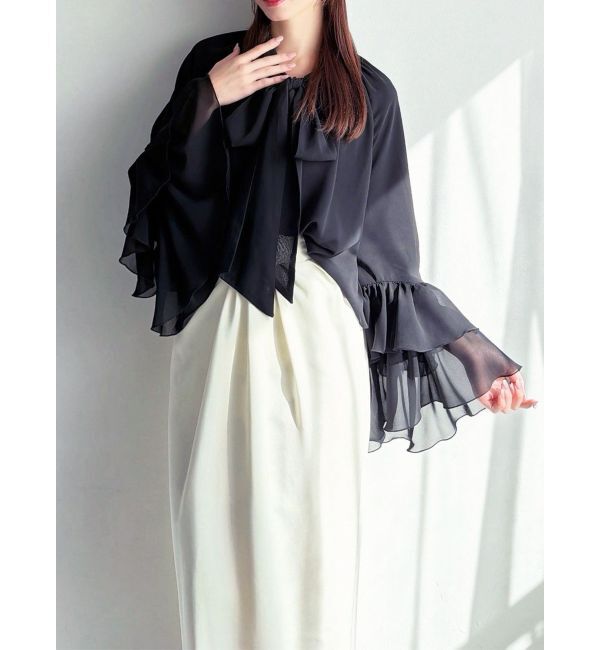 RESEXXY「ワイドスリーブラッフルボリュームブラウス」|シャツ・ブラウス|ブラック