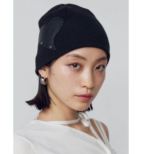 EMODA「レザーパッチニットキャップ」|キャップ・キャスケット|ブラック