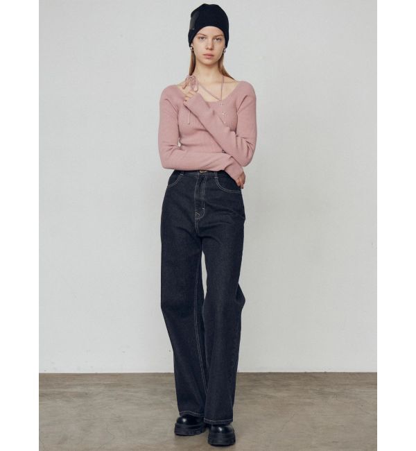 EMODA「ミッドワイドジャストウエストジーンズ」|デニム|