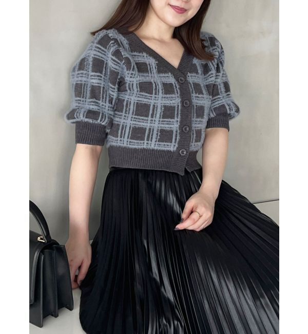 MERCURYDUO「チェックミニニットセットアップ」|ワンピース|チャコールグレー