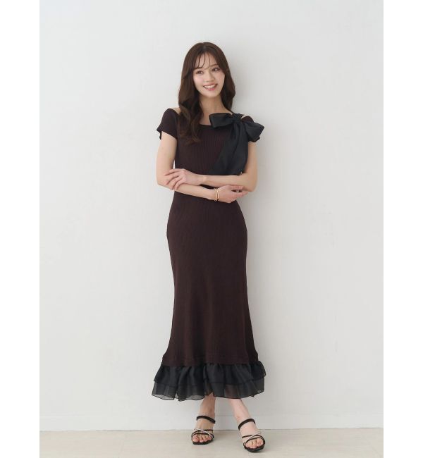 MERCURYDUO「ワンショルリボンティアードニットワンピース」|ワンピース|