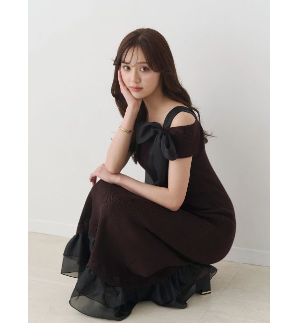 MERCURYDUO「ワンショルリボンティアードニットワンピース」|ワンピース|