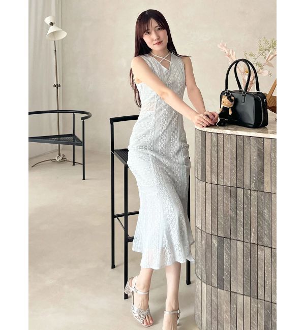 MERCURYDUO「カットレースブロッキングマーメイドワンピース」|ワンピース|