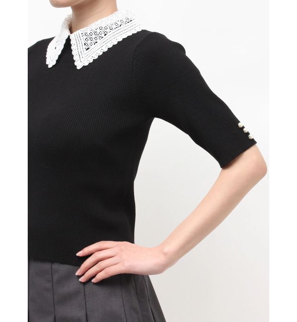 MERCURYDUO「レース襟ハーフスリーブニット」|ニット・セーター|