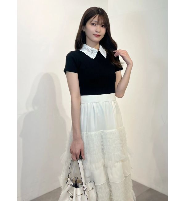 MERCURYDUO「レース襟ハーフスリーブニット」|ニット・セーター|