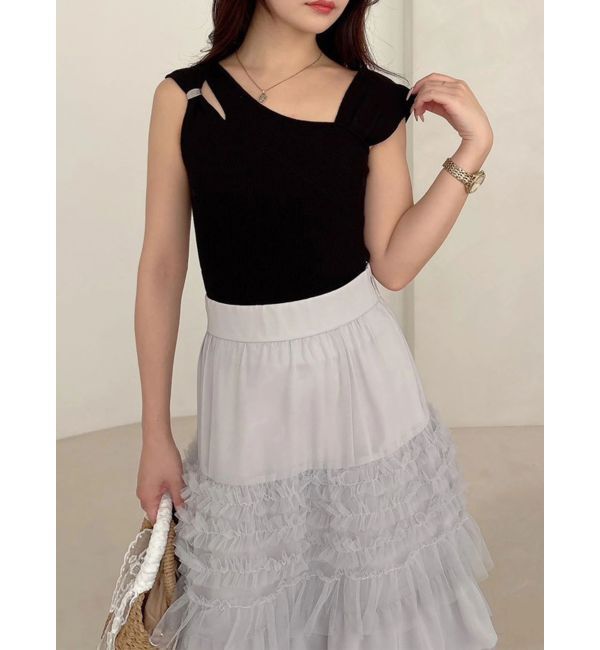 MERCURYDUO「アシメカッティングリブニット」|ニット・セーター|ブラック