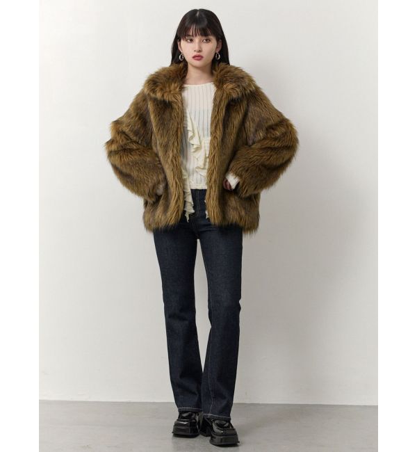 MURUA「フェイクファーラインジャガードコート」|ステンカラーコート|