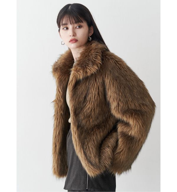 MURUA「フェイクファーラインジャガードコート」|ステンカラーコート|