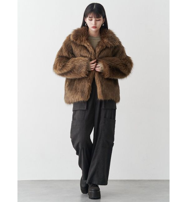 MURUA「フェイクファーラインジャガードコート」|ステンカラーコート|