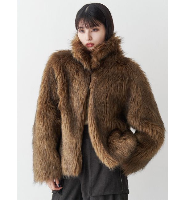 MURUA「フェイクファーラインジャガードコート」|ステンカラーコート|