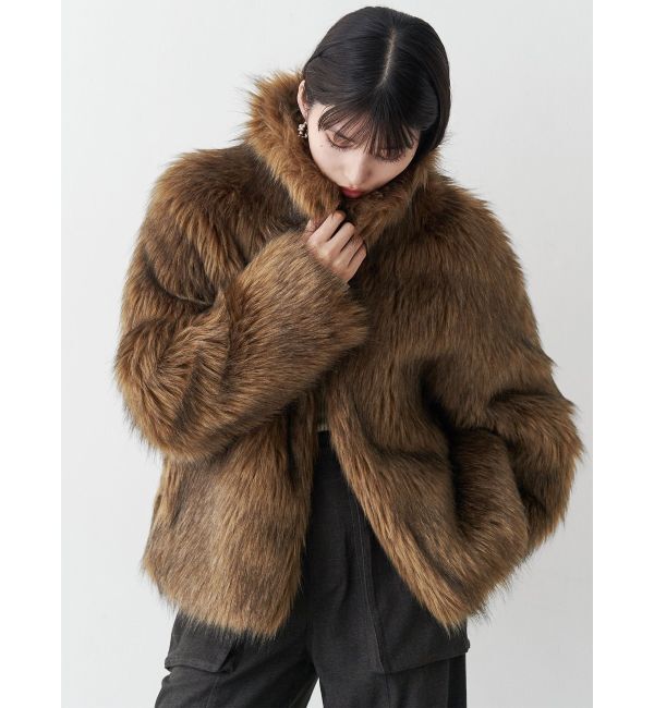 MURUA「フェイクファーラインジャガードコート」|ステンカラーコート|