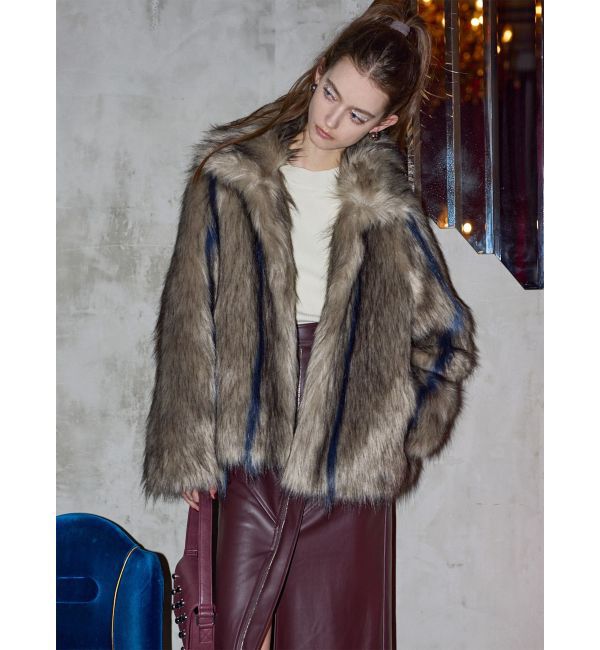 MURUA「フェイクファーラインジャガードコート」|ステンカラーコート|