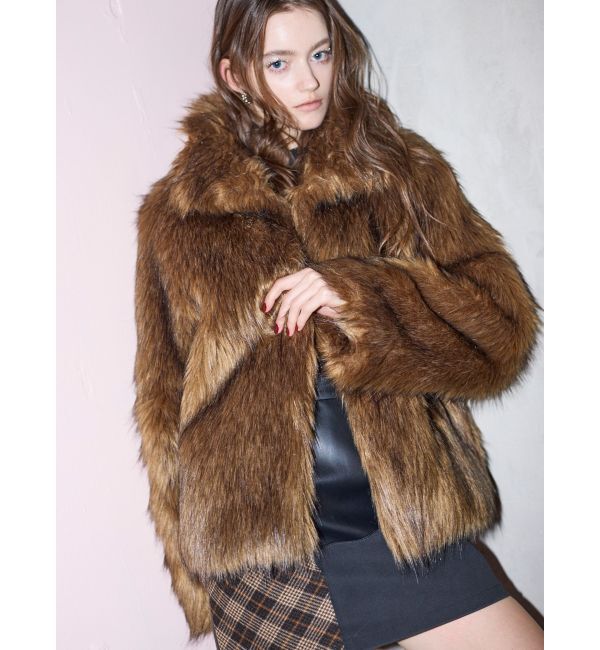 MURUA「フェイクファーラインジャガードコート」|ステンカラーコート|