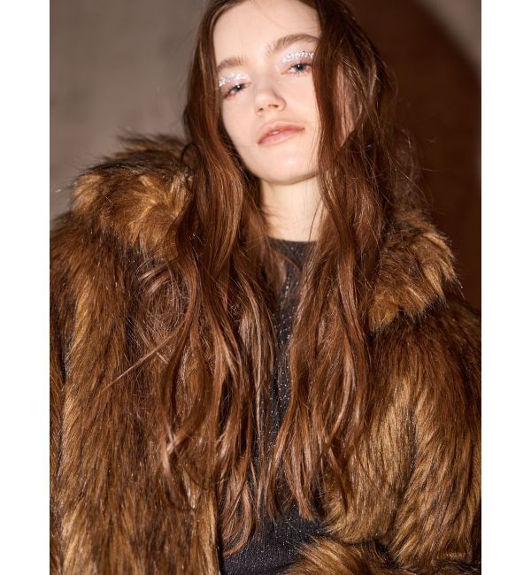 MURUA「フェイクファーラインジャガードコート」|ステンカラーコート|