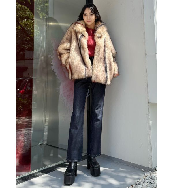 MURUA「フェイクファーラインジャガードコート」|ステンカラーコート|