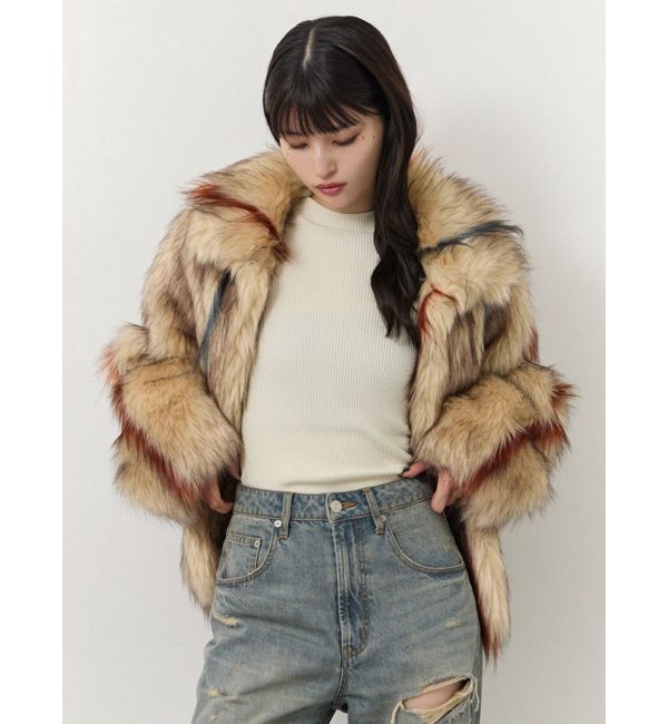 MURUA「フェイクファーラインジャガードコート」|ステンカラーコート|