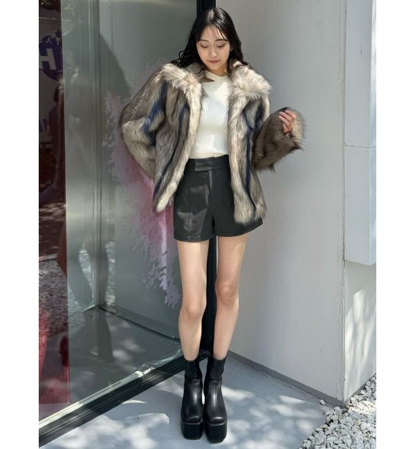 MURUA「フェイクファーラインジャガードコート」|ステンカラーコート|