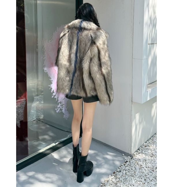 MURUA「フェイクファーラインジャガードコート」|ステンカラーコート|