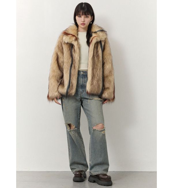 MURUA「フェイクファーラインジャガードコート」|ステンカラーコート|