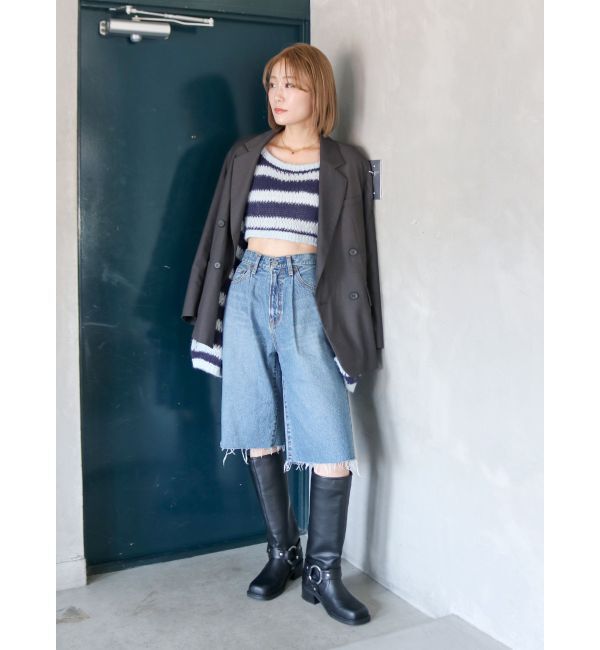 Ungrid「透かし編みボーダーショートニット」|ニット・セーター|