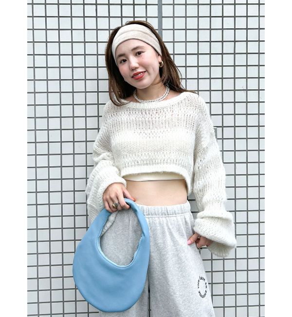 Ungrid「透かし編みボーダーショートニット」|ニット・セーター|