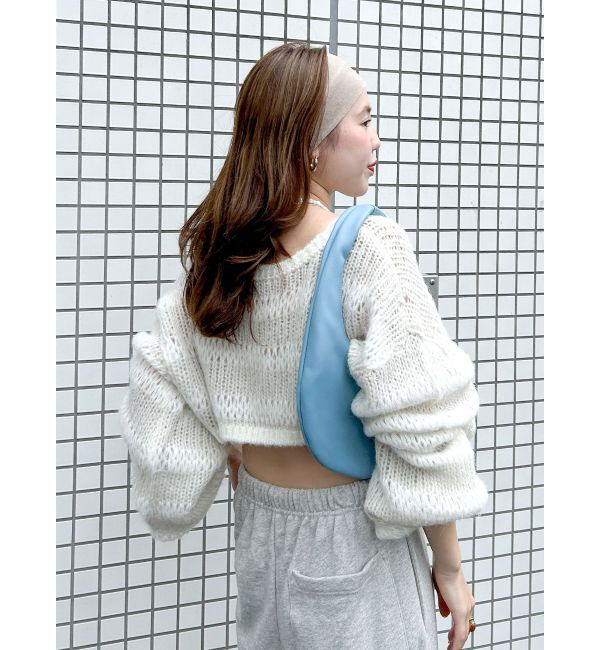 Ungrid「透かし編みボーダーショートニット」|ニット・セーター|