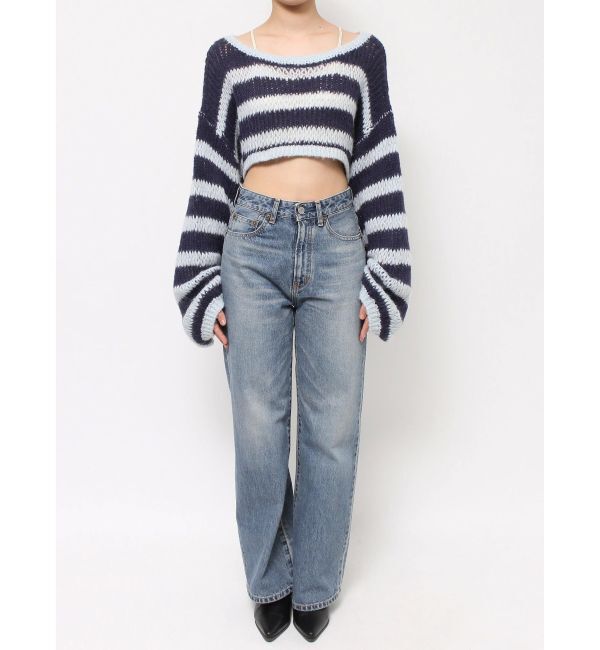 Ungrid「透かし編みボーダーショートニット」|ニット・セーター|