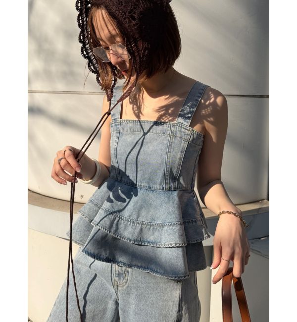 LAGUNAMOON「デニムペプラムキャミソール」|キャミソール|