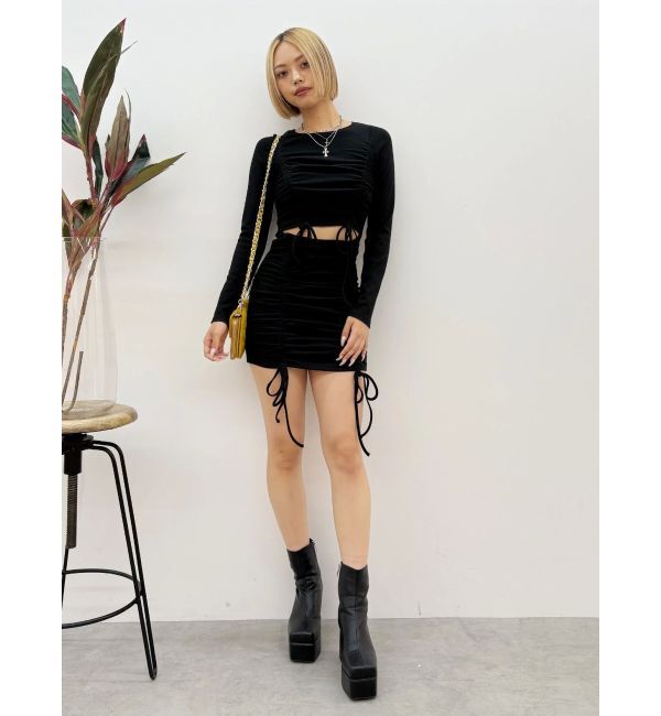 EVRIS「オープンウエストギャザーミニワンピース」|ワンピース|