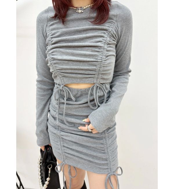 EVRIS「オープンウエストギャザーミニワンピース」|ワンピース|