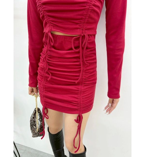 EVRIS「オープンウエストギャザーミニワンピース」|ワンピース|