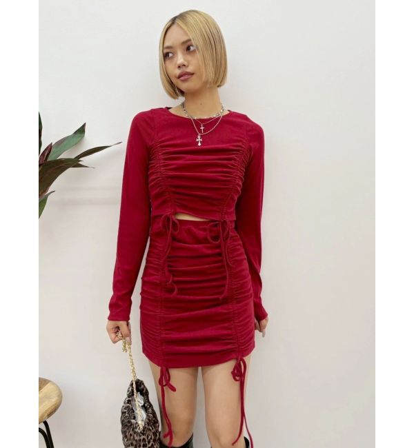 EVRIS「オープンウエストギャザーミニワンピース」|ワンピース|