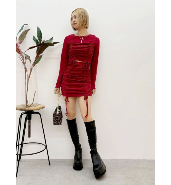 EVRIS「オープンウエストギャザーミニワンピース」|ワンピース|