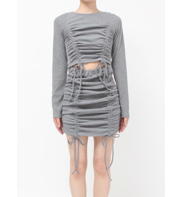 EVRIS「オープンウエストギャザーミニワンピース」|ワンピース|
