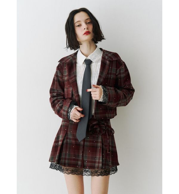 jouetie「ステンカラーラインストーンショートジャケット【セットアップ対応】」|テーラードジャケット|