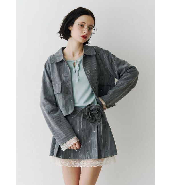 jouetie「ステンカラーラインストーンショートジャケット【セットアップ対応】」|テーラードジャケット|