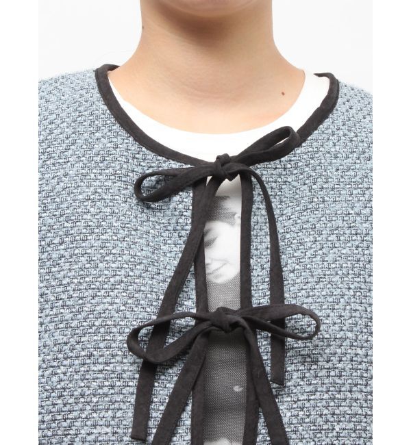 jouetie「バイカラーツイードライクショートジャケット【セットアップ対応】」|ノーカラージャケット|